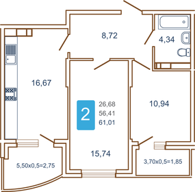 Квартира 64 м², 2-комнатная - изображение 1