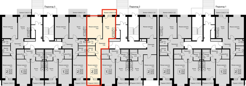 58,5 м², 2-комнатная квартира 6 376 968 ₽ - изображение 60