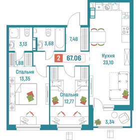 67,1 м², 2-комнатная квартира 12 929 168 ₽ - изображение 9