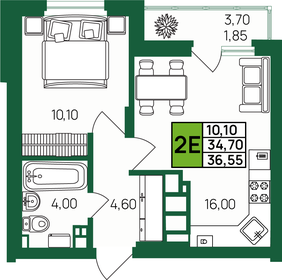 Квартира 36,6 м², 1-комнатная - изображение 1