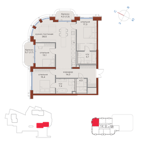 Квартира 118,8 м², 3-комнатная - изображение 1