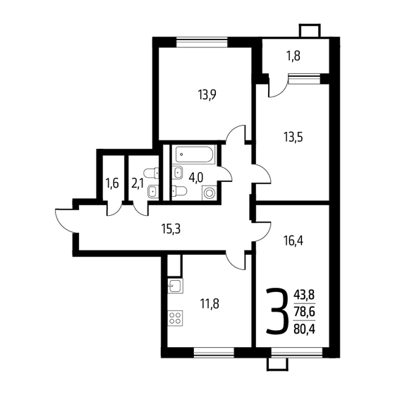 80,4 м², 3-комнатная квартира 18 741 240 ₽ - изображение 1
