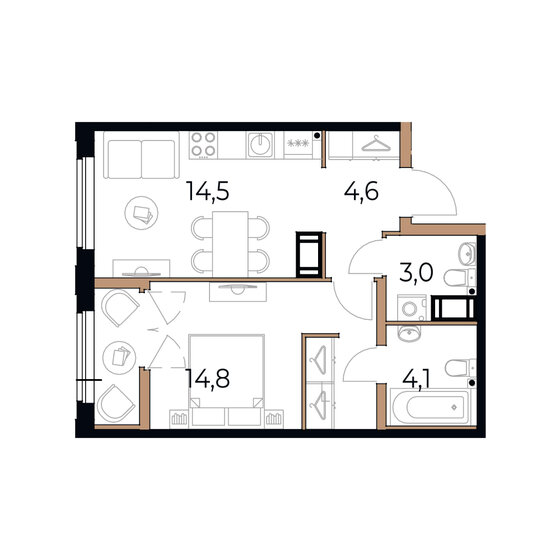 42,4 м², 1-комнатная квартира 7 080 800 ₽ - изображение 51