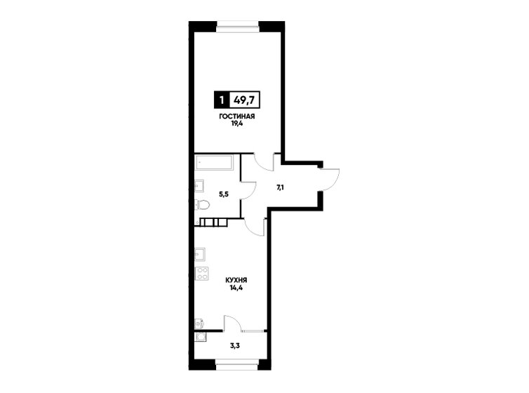 49,7 м², 1-комнатная квартира 4 751 320 ₽ - изображение 15