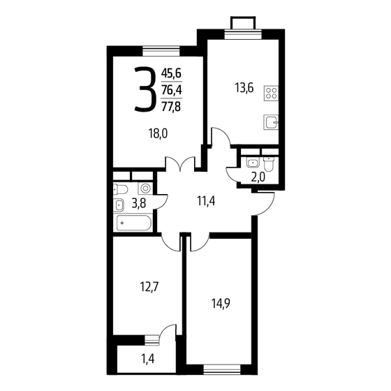 77,8 м², 3-комнатная квартира 16 392 460 ₽ - изображение 1