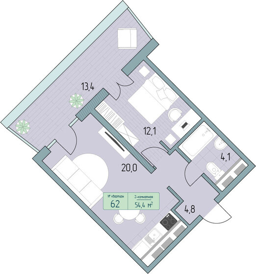 63,8 м², 2-комнатные апартаменты 13 763 200 ₽ - изображение 17