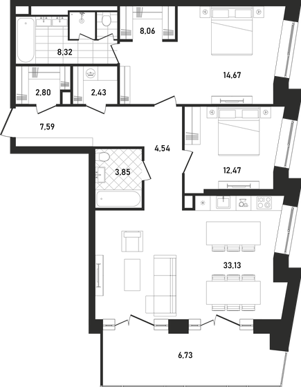 104,5 м², 2-комнатная квартира 77 831 984 ₽ - изображение 1