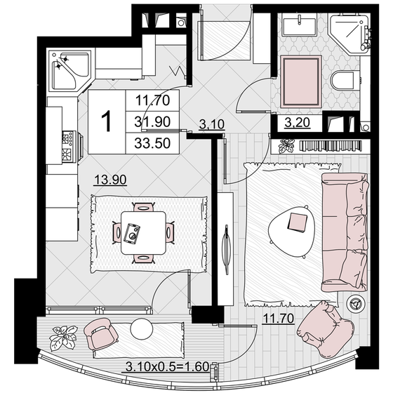 33,5 м², 1-комнатная квартира 10 385 000 ₽ - изображение 1