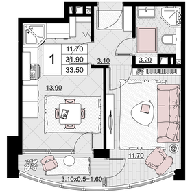 33,5 м², 1-комнатная квартира 10 385 000 ₽ - изображение 32