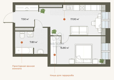 Квартира 48 м², 1-комнатная - изображение 1