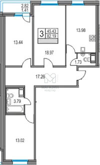 82,2 м², 3-комнатная квартира 16 513 400 ₽ - изображение 1