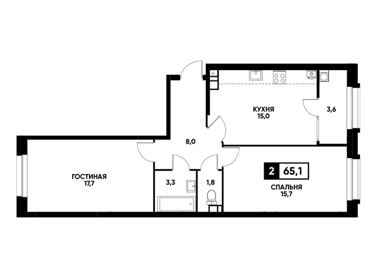 65,1 м², 2-комнатная квартира 6 500 235 ₽ - изображение 1