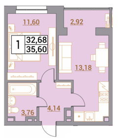 Квартира 35,6 м², 1-комнатная - изображение 1