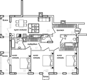 Квартира 106 м², 3-комнатная - изображение 1