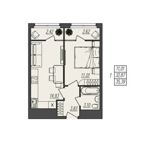 Квартира 35,4 м², 1-комнатная - изображение 1