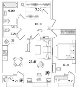 Квартира 64,8 м², 1-комнатная - изображение 1