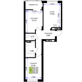 Квартира 59,5 м², 2-комнатная - изображение 1