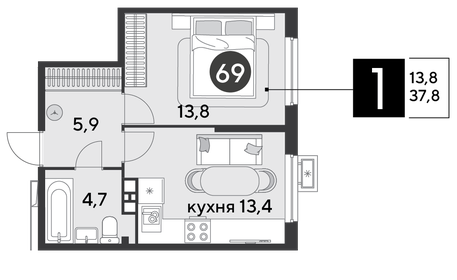 35,5 м², 1-комнатная квартира 3 400 000 ₽ - изображение 54