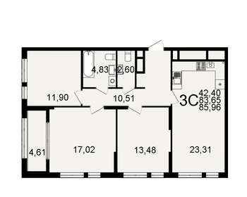 Квартира 86 м², 3-комнатная - изображение 1