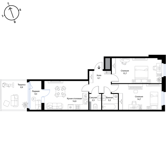 63,3 м², 3-комнатная квартира 10 761 000 ₽ - изображение 1