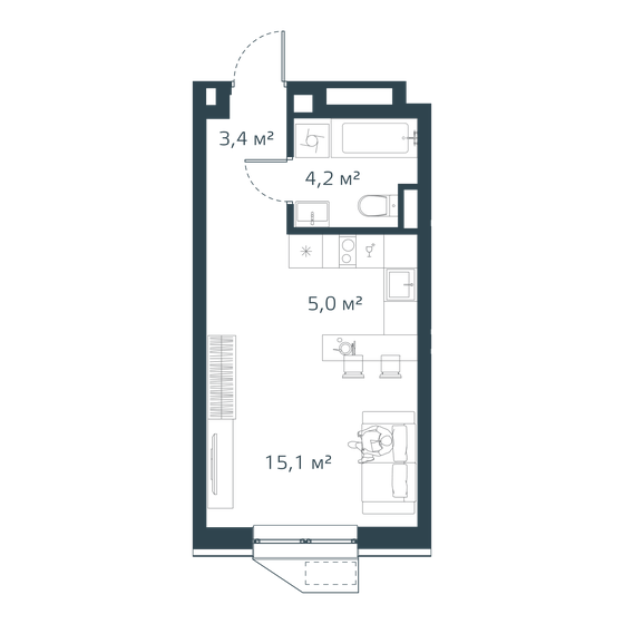 28 м², 1-комнатная квартира 6 188 320 ₽ - изображение 1