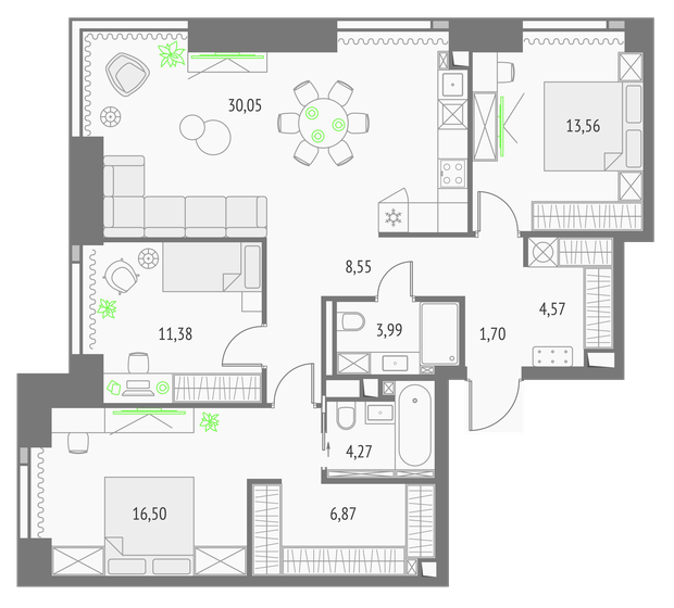 101,4 м², 3-комнатная квартира 48 199 368 ₽ - изображение 1