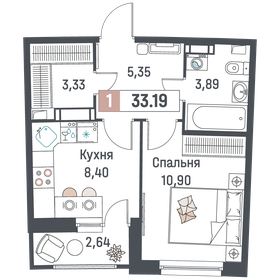 Квартира 33,2 м², 1-комнатная - изображение 1