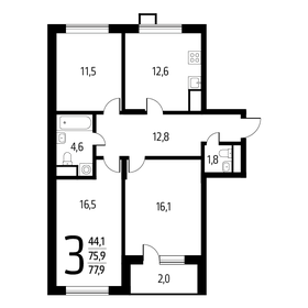 Квартира 77,9 м², 3-комнатная - изображение 1