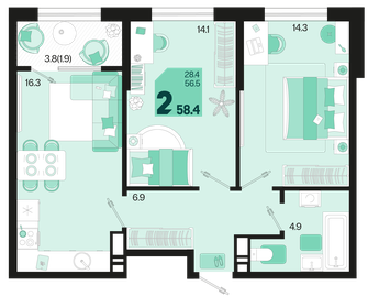 58 м², 3-комнатная квартира 5 270 000 ₽ - изображение 68