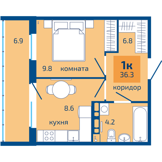 36,3 м², 1-комнатная квартира 3 890 000 ₽ - изображение 1