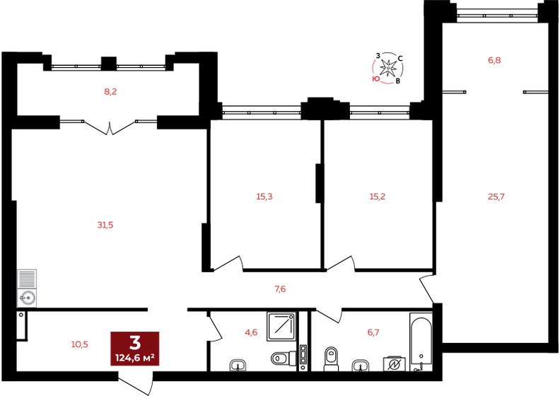 124,6 м², 3-комнатная квартира 24 297 000 ₽ - изображение 1