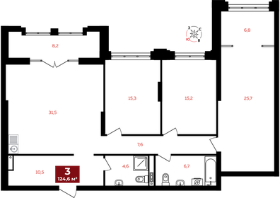 Квартира 124,6 м², 3-комнатная - изображение 1