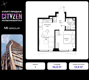 34,1 м², 1-комнатная квартира 14 915 340 ₽ - изображение 74