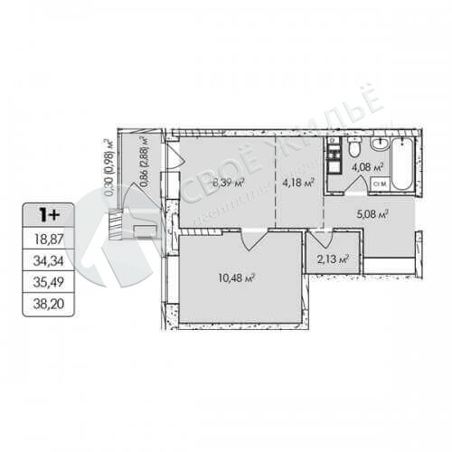 38,2 м², 2-комнатная квартира 5 386 200 ₽ - изображение 1