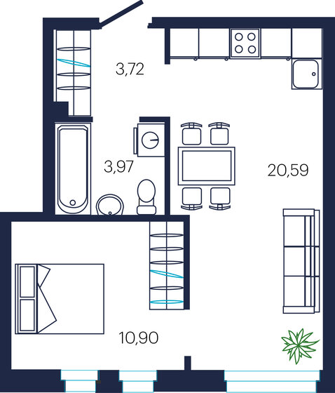 39,2 м², 1-комнатная квартира 5 160 000 ₽ - изображение 1