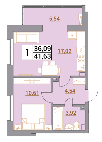 41,6 м², 1-комнатная квартира 4 246 260 ₽ - изображение 1