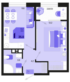 Квартира 35 м², 1-комнатная - изображение 1