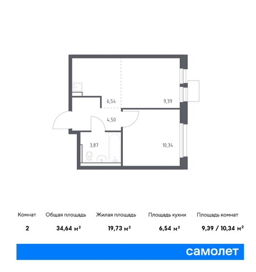 34,6 м², 1-комнатная квартира 7 825 089 ₽ - изображение 1