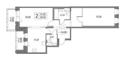 Квартира 64,5 м², 2-комнатная - изображение 2