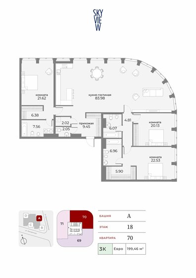 199,5 м², 4-комнатные апартаменты 221 251 248 ₽ - изображение 1