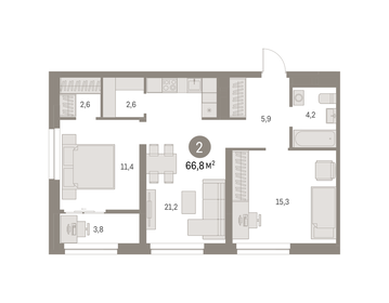 66 м², 2-комнатная квартира 12 930 000 ₽ - изображение 18