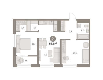 Квартира 66,8 м², 2-комнатная - изображение 1