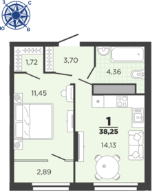 Квартира 38,3 м², 1-комнатная - изображение 1