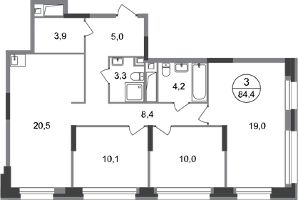 Квартира 84,4 м², 3-комнатная - изображение 1