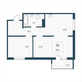 Квартира 59,2 м², 2-комнатная - изображение 1