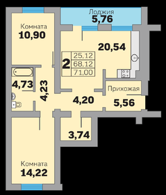 Квартира 71 м², 2-комнатная - изображение 1