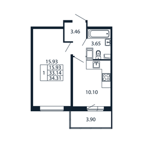 Квартира 34,3 м², 1-комнатная - изображение 4