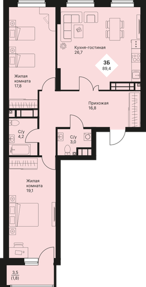 89,4 м², 3-комнатная квартира 10 185 900 ₽ - изображение 1
