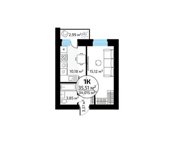 Квартира 35,5 м², 1-комнатная - изображение 1