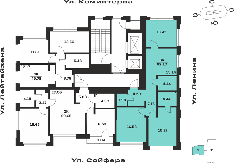 64,9 м², 2-комнатная квартира 13 423 950 ₽ - изображение 45